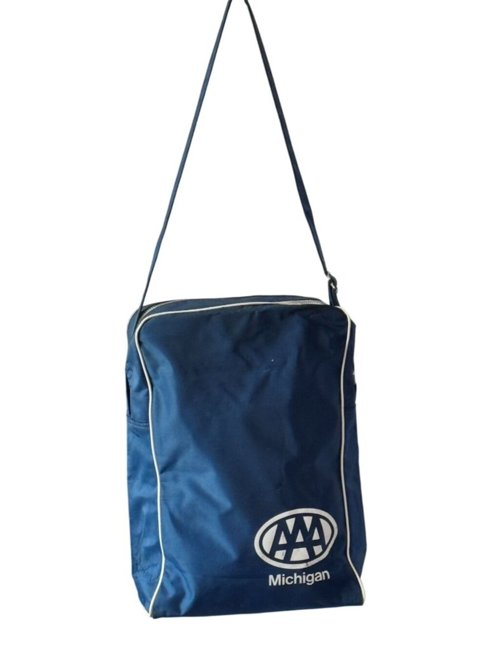 Vintage AAA Michigan Shoulder Bag Blue Canvas Bearse Mfg Co Travel Tote Retro